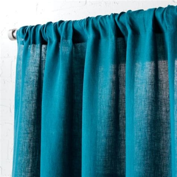 CB2 Teal Linen Curtain Panel 48" x 108" - Picture 1 of 4